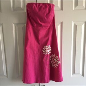 Flamingo USA Hot Pink Strapless Dress w/ Floral Appliqué Design, Size S